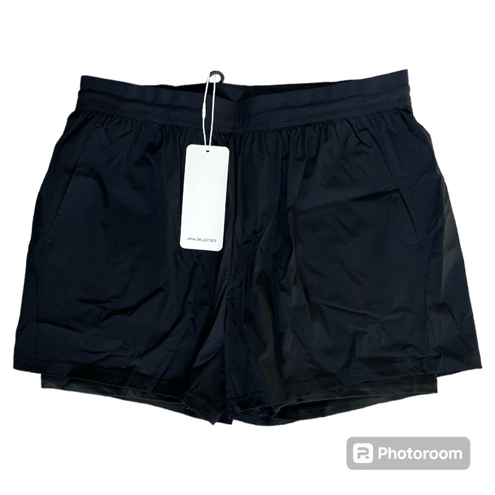 Aha Selected Men’s Pace Breaker Shorts 2-N-1 lined black size Large - Picture 5 of 7